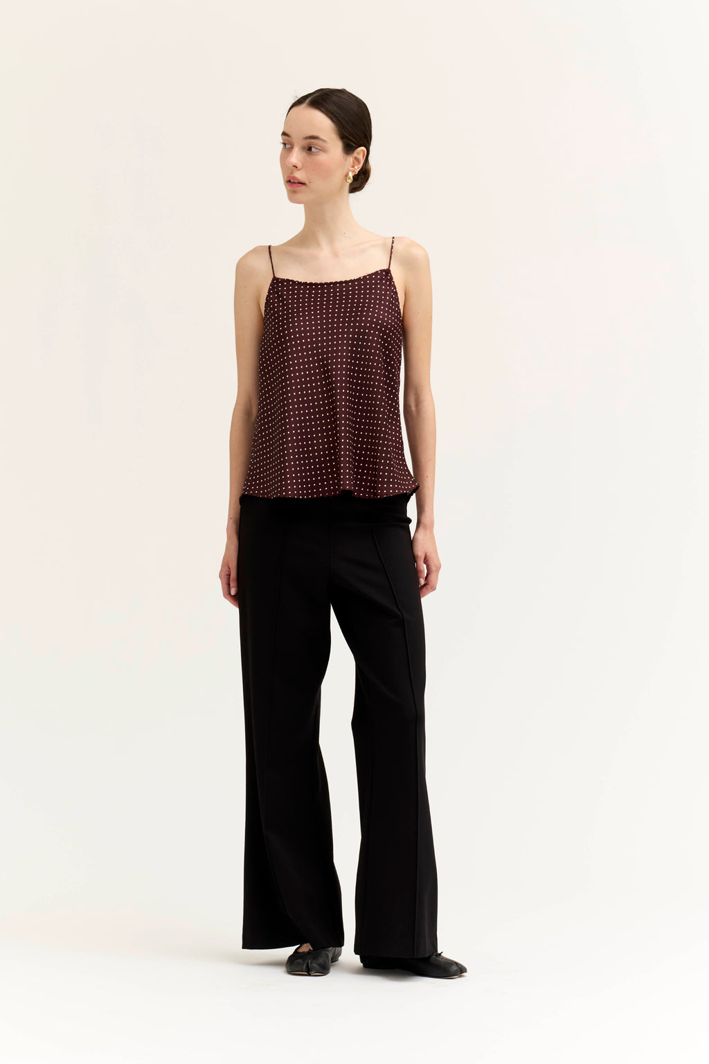 Polka Dot Dainty Ridge Tank in Choco Ivory