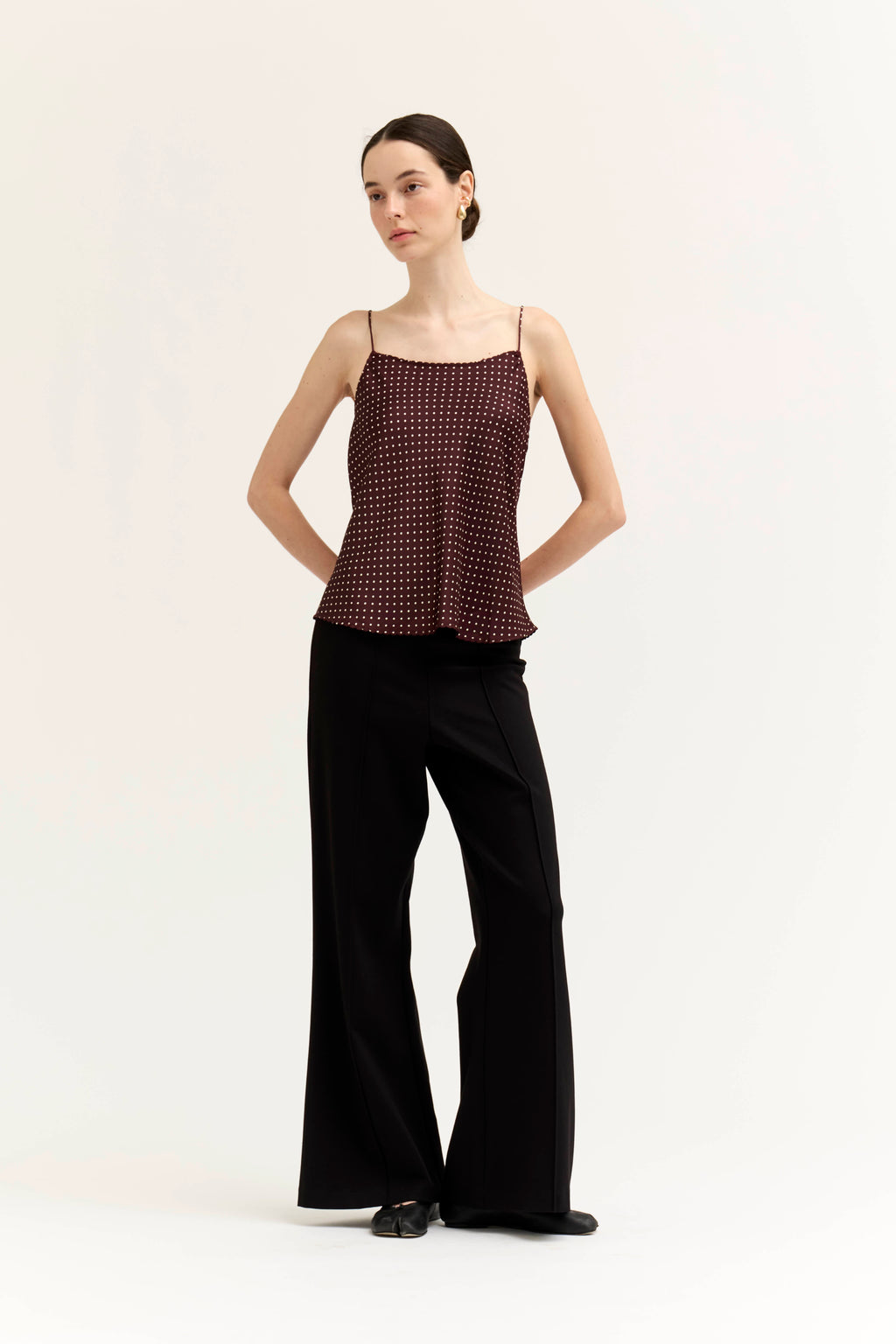 Polka Dot Dainty Ridge Tank in Choco Ivory