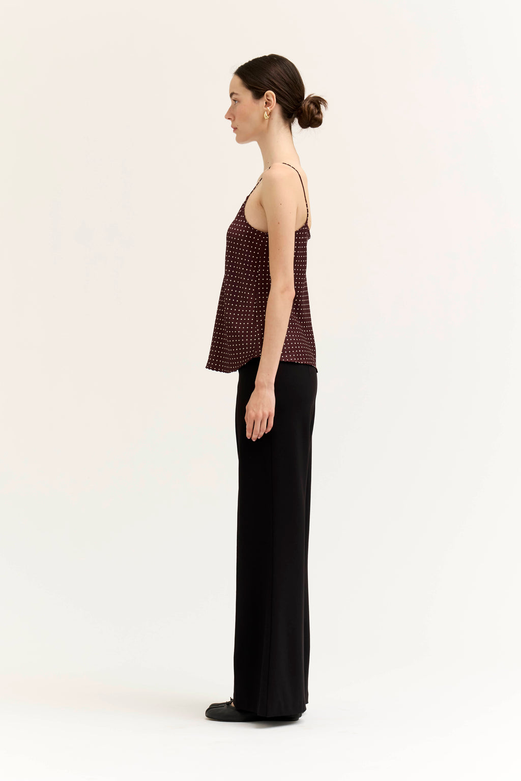 Polka Dot Dainty Ridge Tank in Choco Ivory