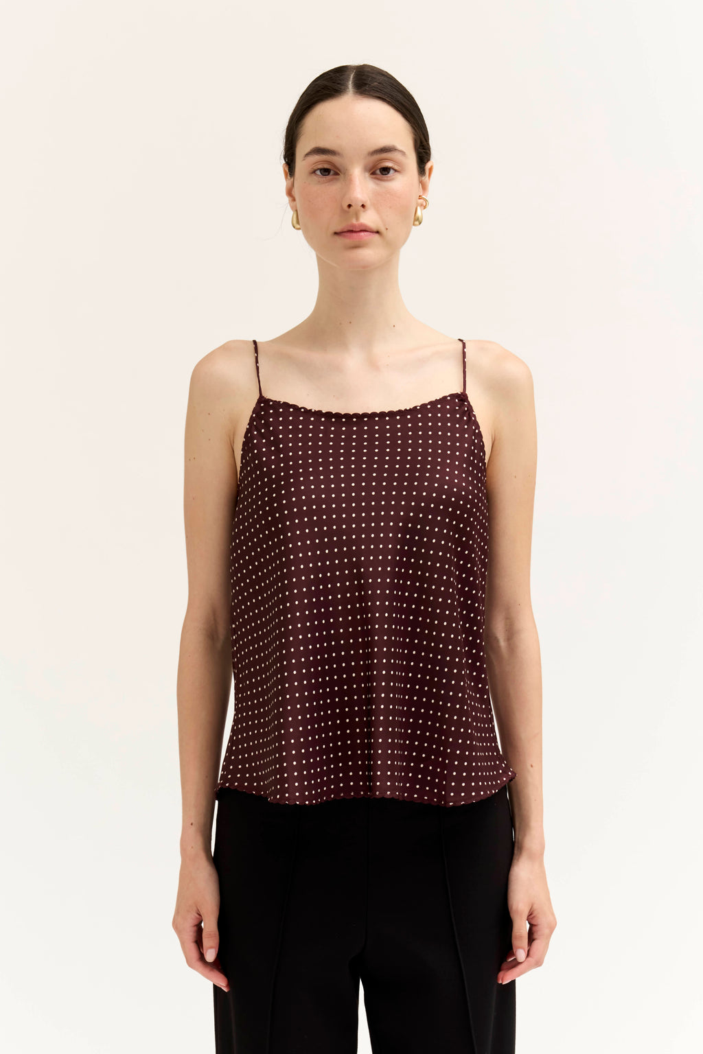 Polka Dot Dainty Ridge Tank in Choco Ivory