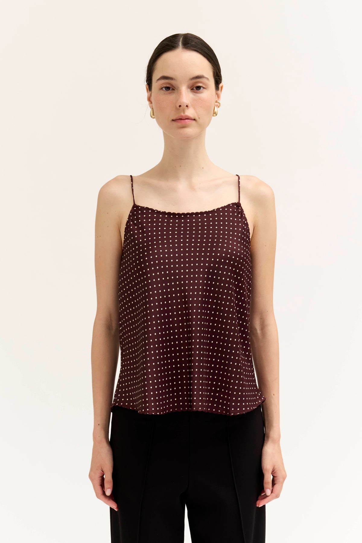 Polka Dot Dainty Ridge Tank in Choco Ivory
