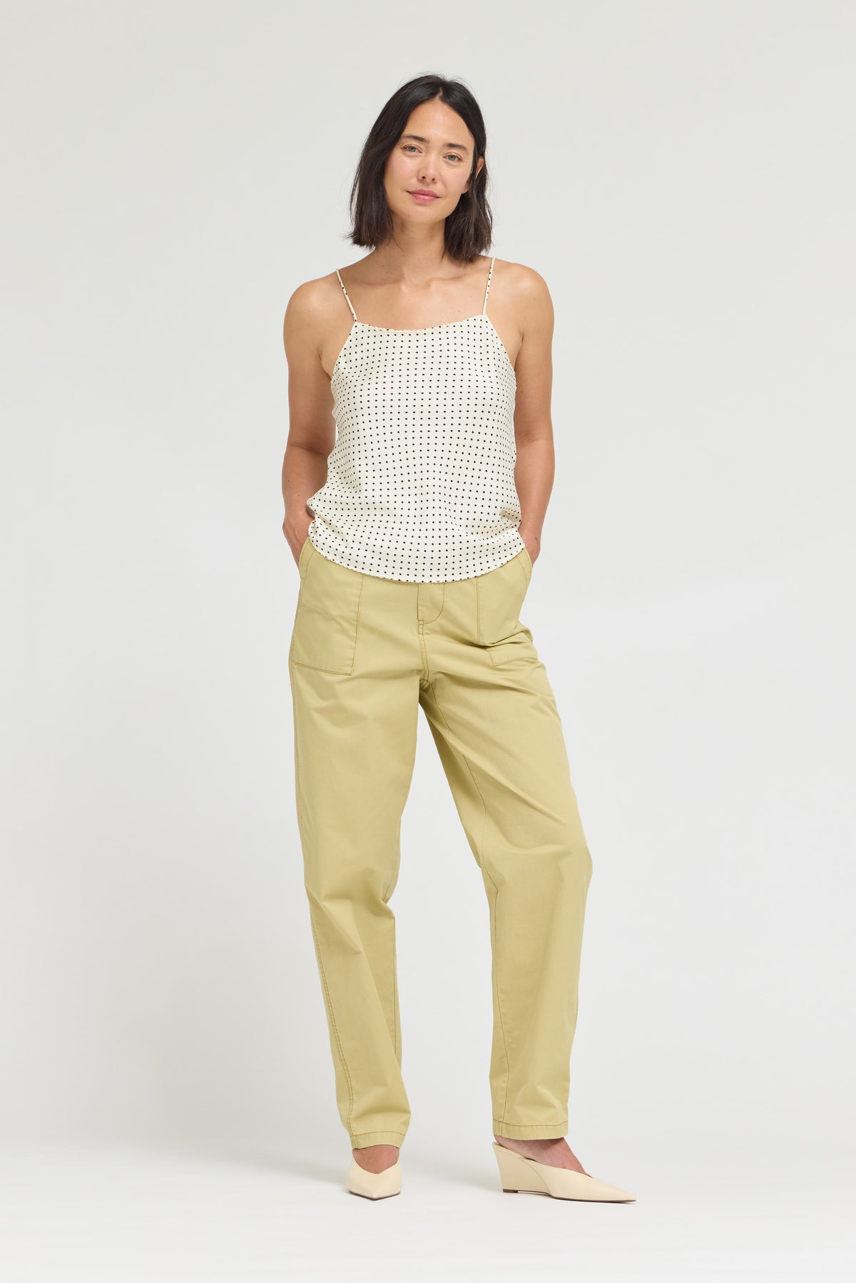 Polka Dot Dainty Ridge Tank in Ivory Black