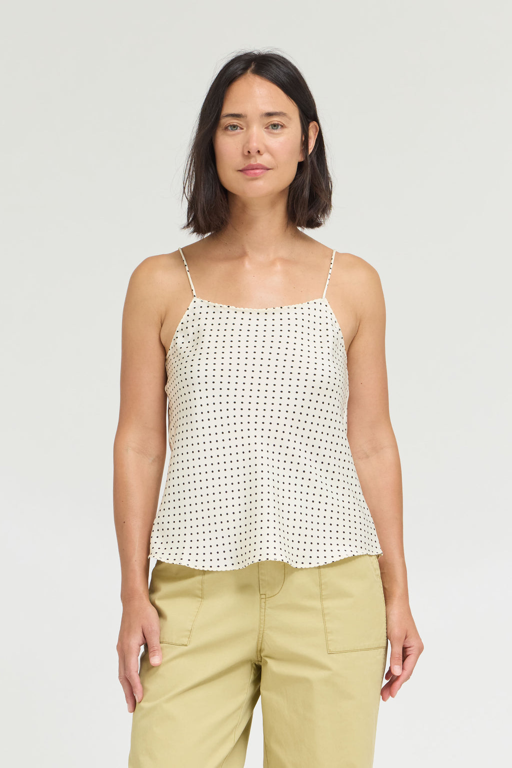 Polka Dot Dainty Ridge Tank in Ivory Black