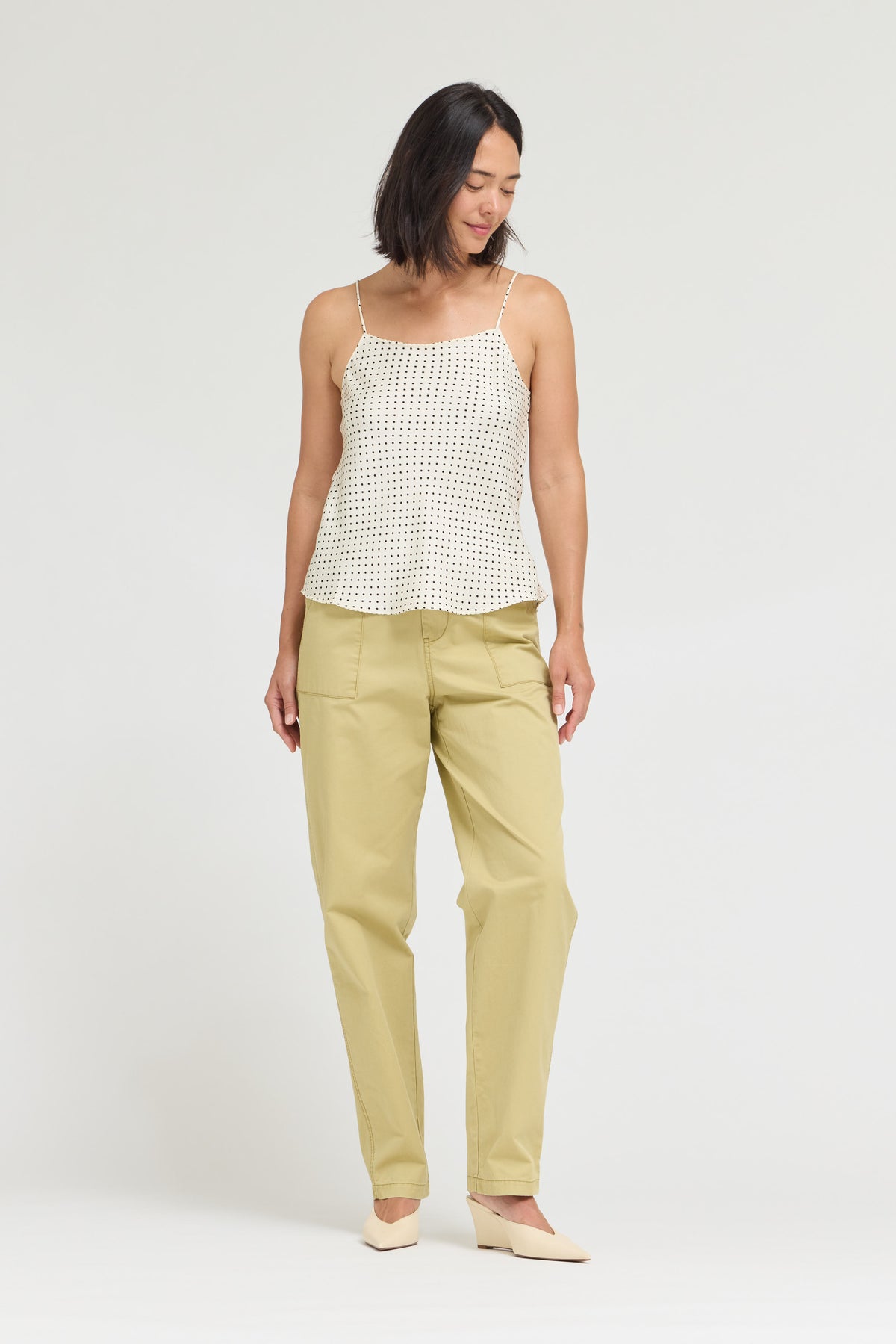 Polka Dot Dainty Ridge Tank in Ivory Black