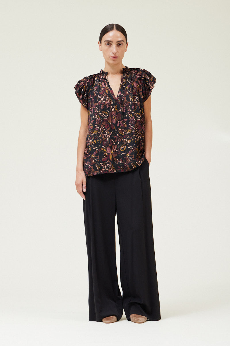 Printed Ruffle Sleeve Blouse