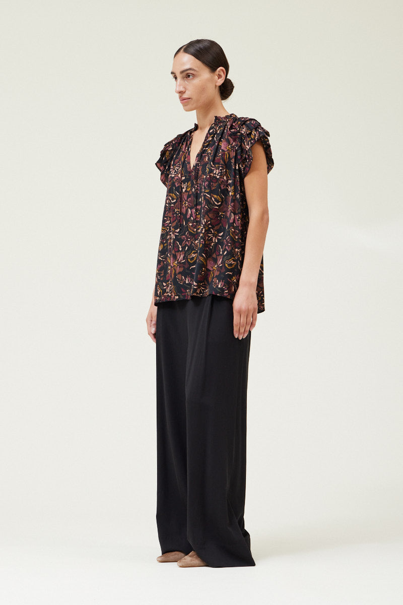 Printed Ruffle Sleeve Blouse