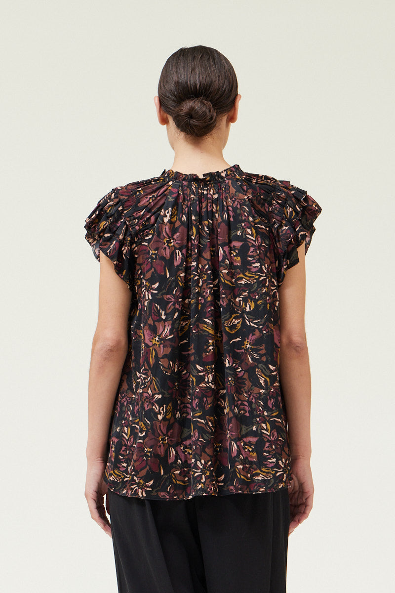 Printed Ruffle Sleeve Blouse