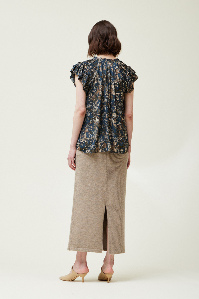 Printed Ruffle Sleeve Blouse