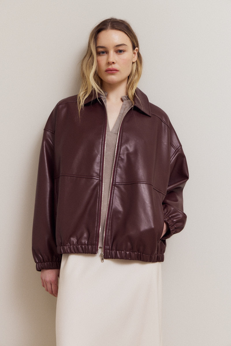 Vegan Leather Bomber Jacket