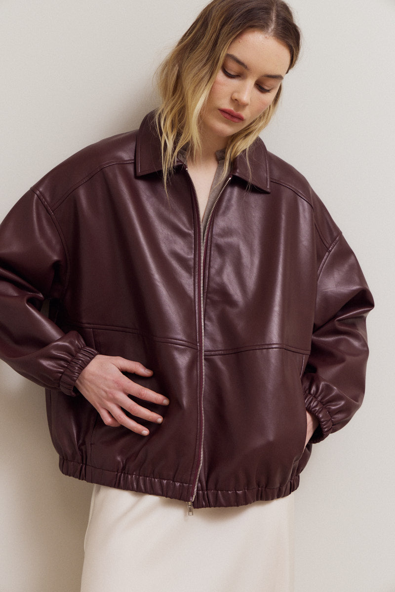 Vegan Leather Bomber Jacket