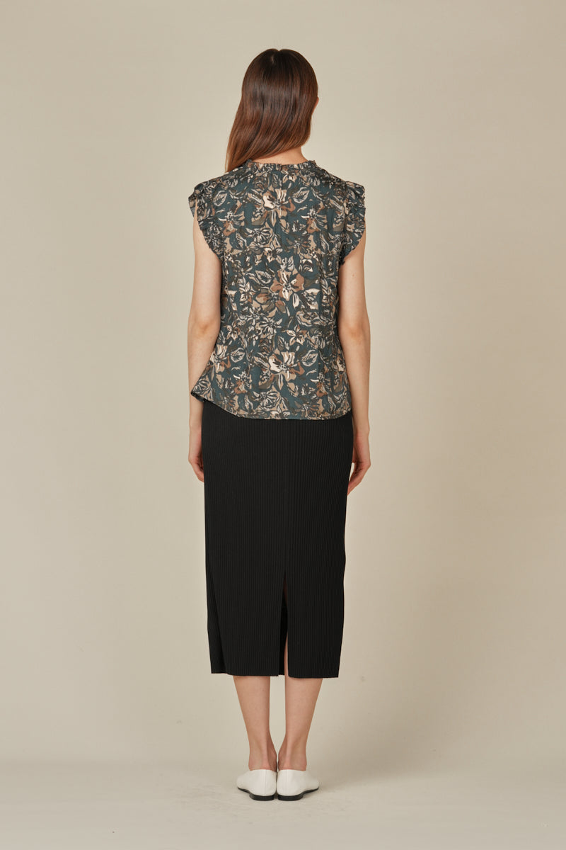 Ruffle Sleeve Printed Blouse