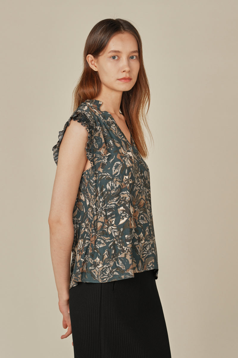 Ruffle Sleeve Printed Blouse