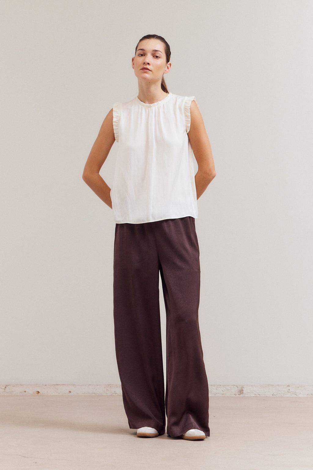 Bubble Ruffle Satin Tank