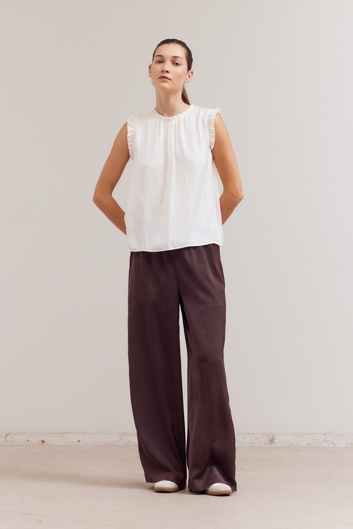 Bubble Ruffle Satin Tank