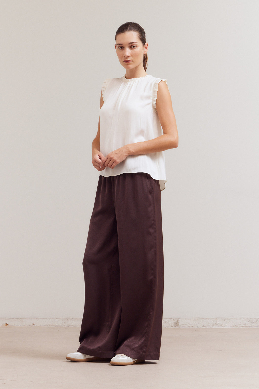 Bubble Ruffle Satin Tank