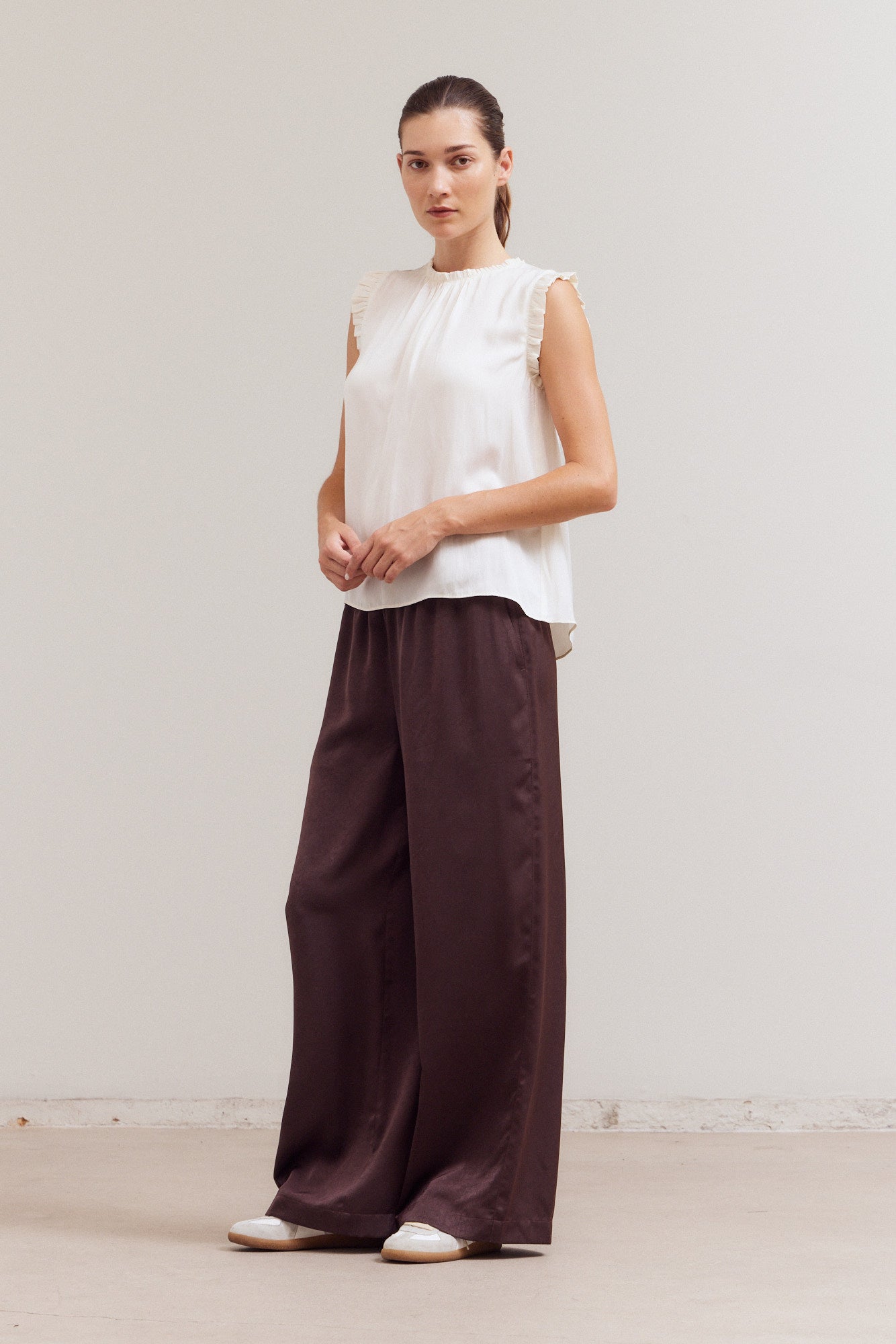 Bubble Ruffle Satin Tank