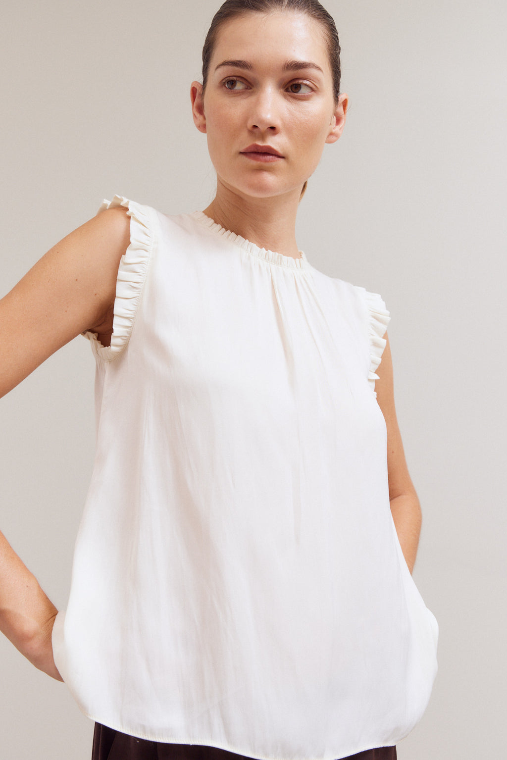 Bubble Ruffle Satin Tank