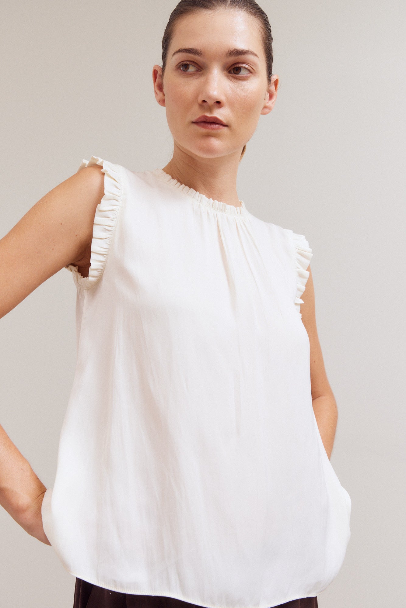 Bubble Ruffle Satin Tank