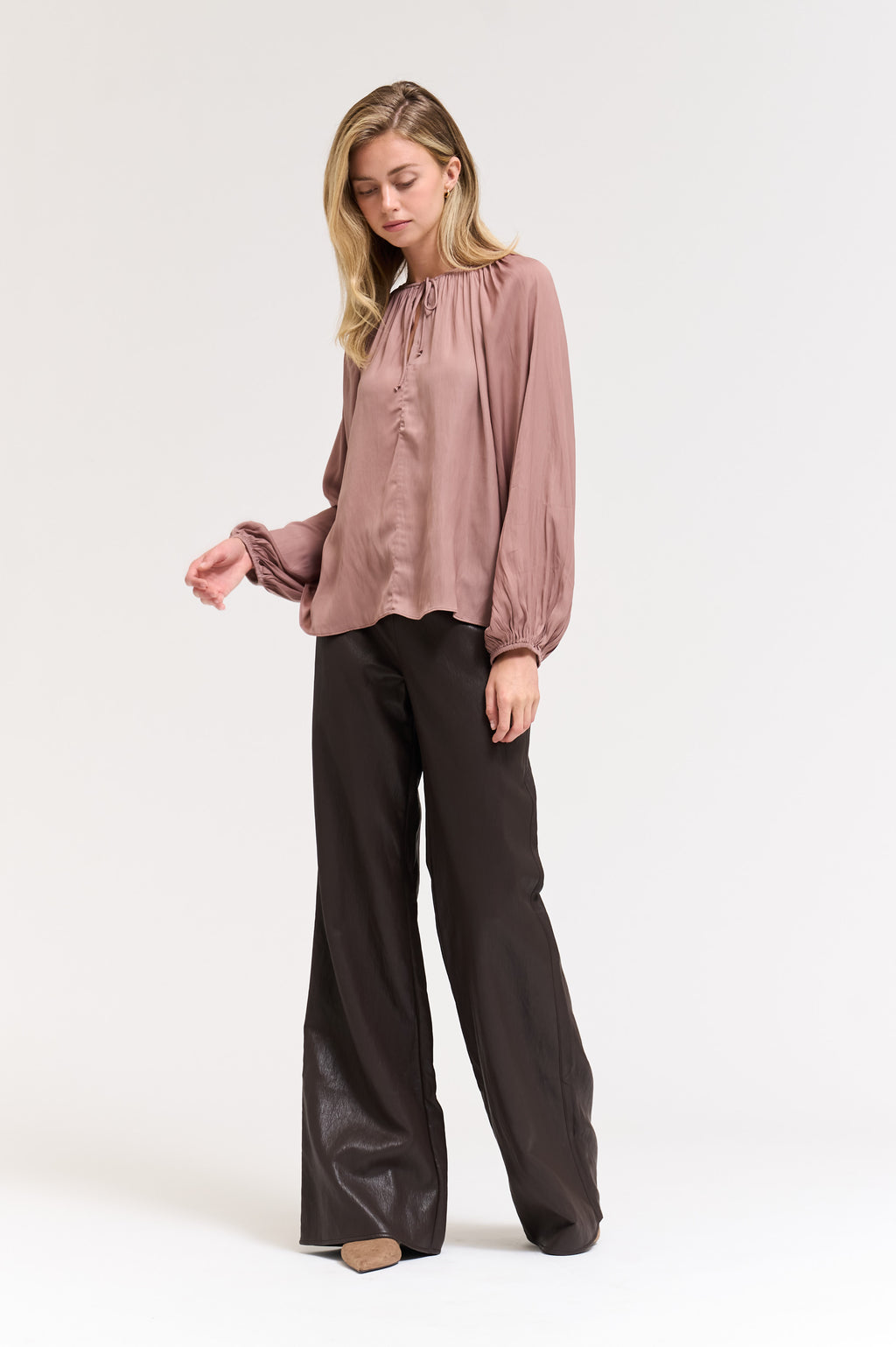 Solid Satin Blouse in Dusty Lilac