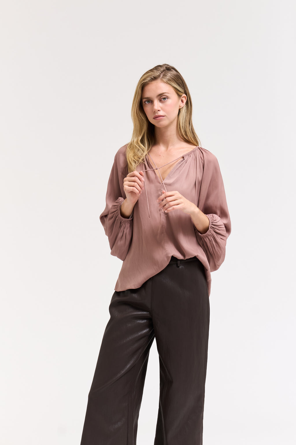 Solid Satin Blouse in Dusty Lilac