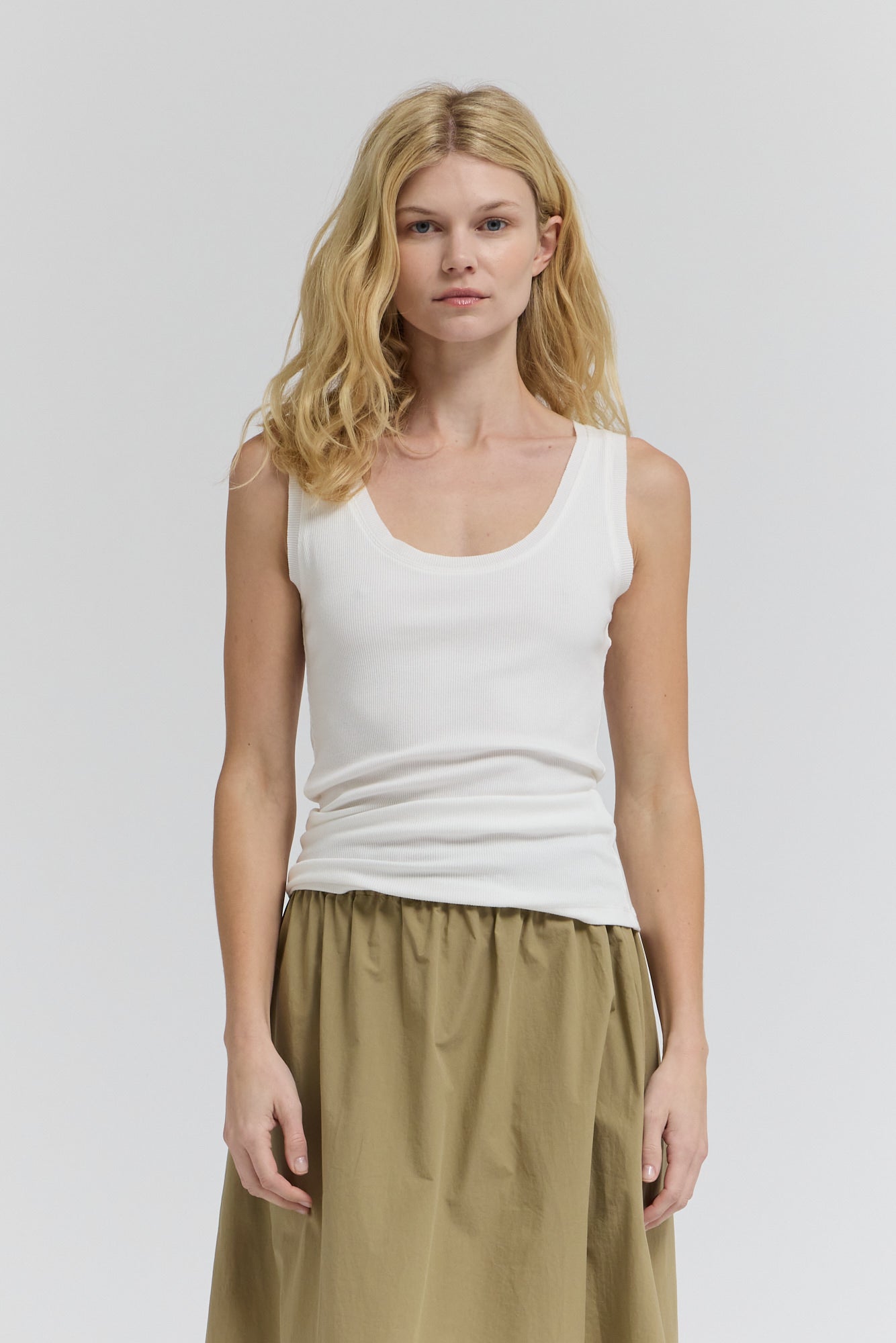 Rib Tank in Black in Off White