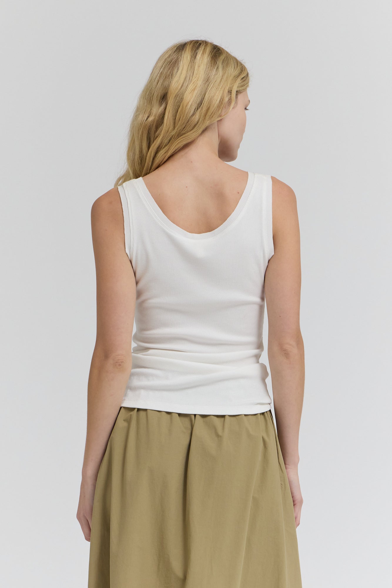Rib Tank in Black in Off White