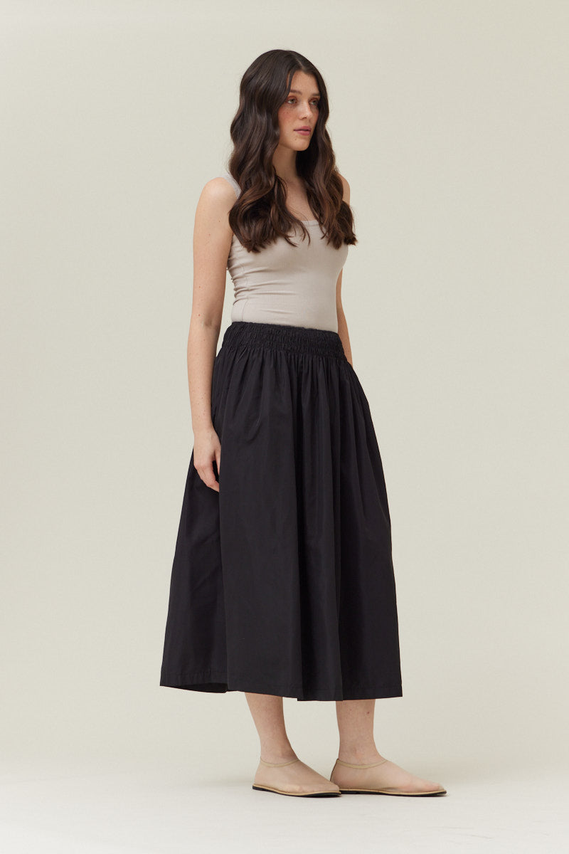 Smocked Waist Midi Skirt