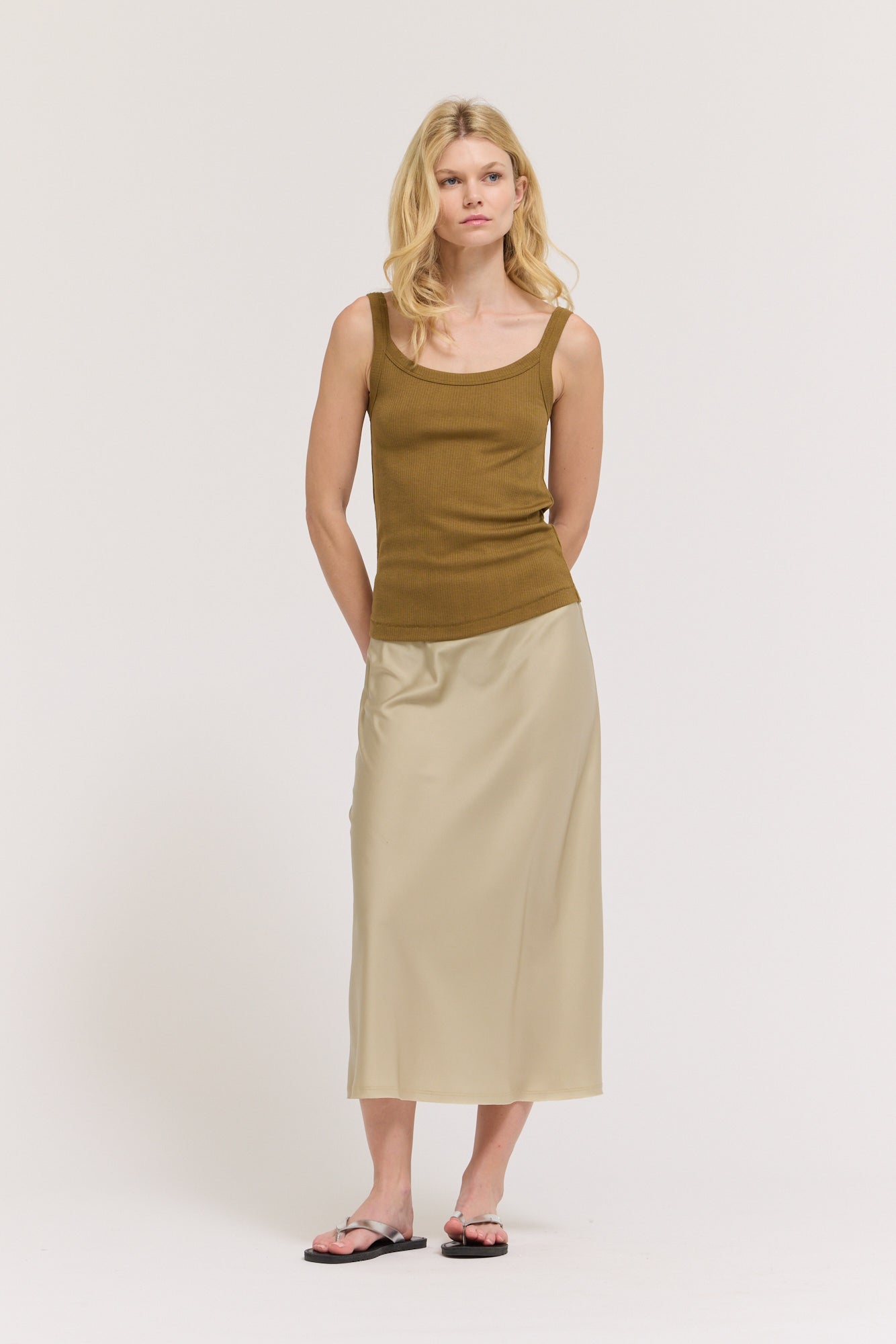 Satin Mermaid Fit Skirt in Sage Brush