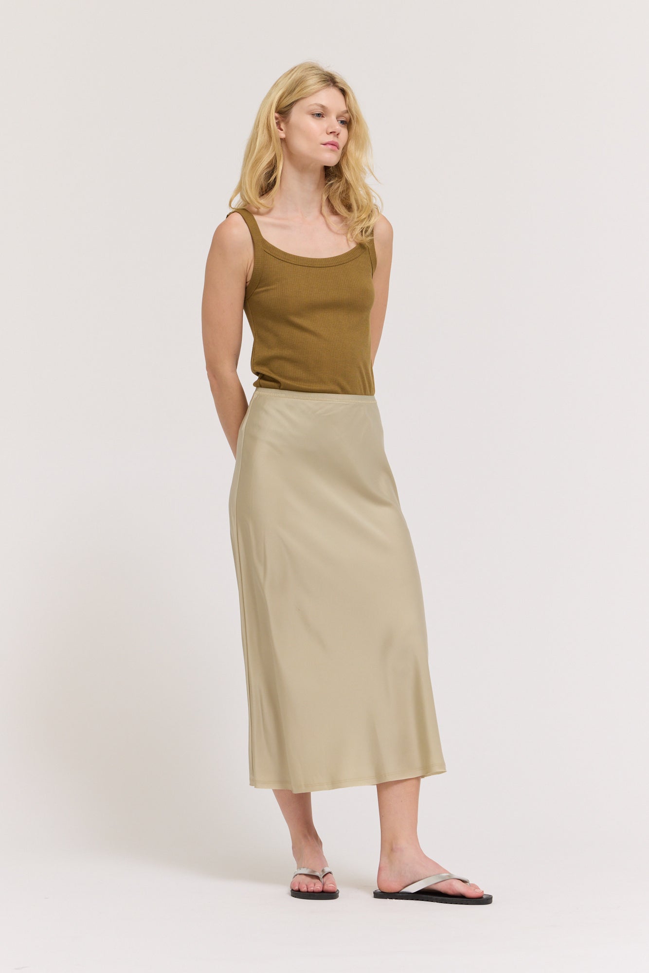 Satin Mermaid Fit Skirt in Sage Brush