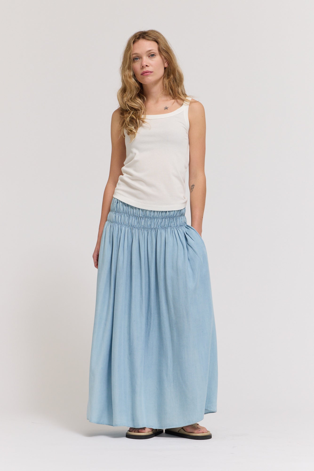 Chambray Midi Skirt