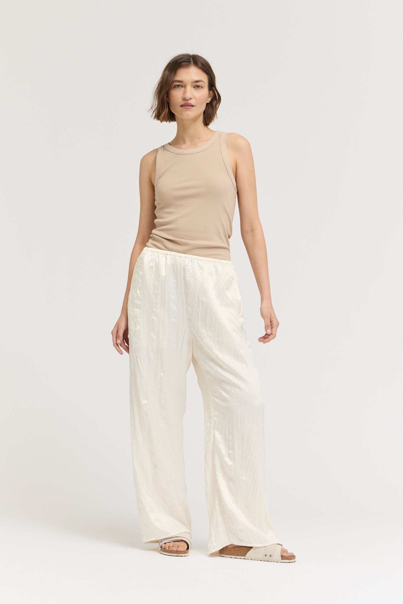 Wrinkle Satin Relaxed Fit Pants in Cream