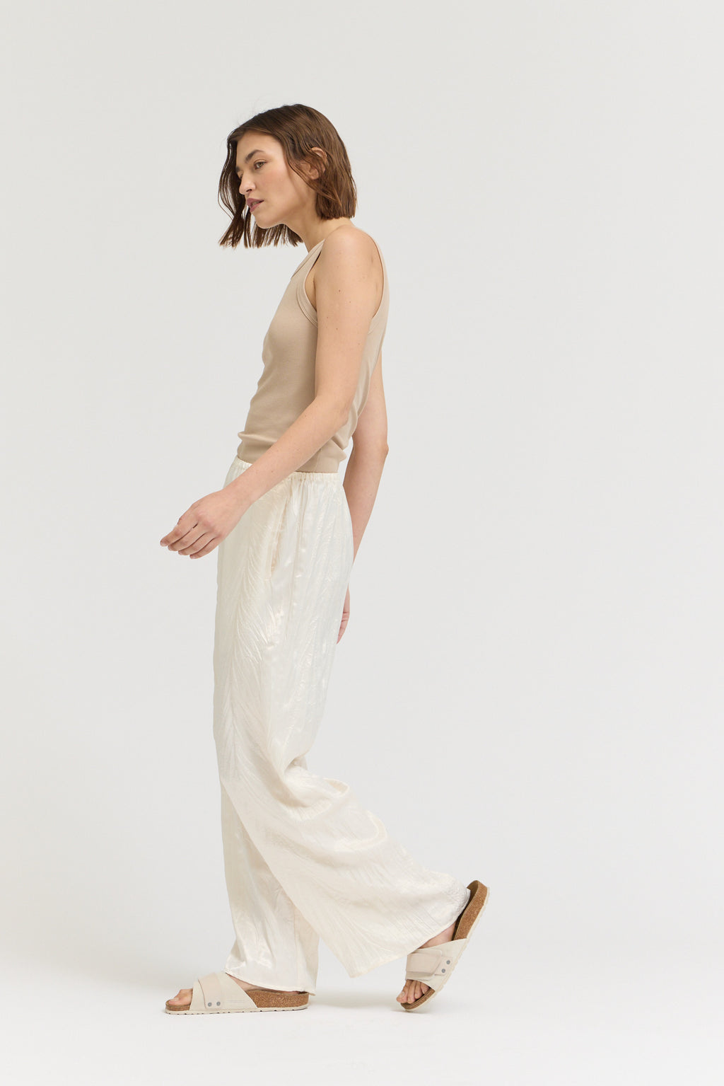 Wrinkle Satin Relaxed Fit Pants in Cream