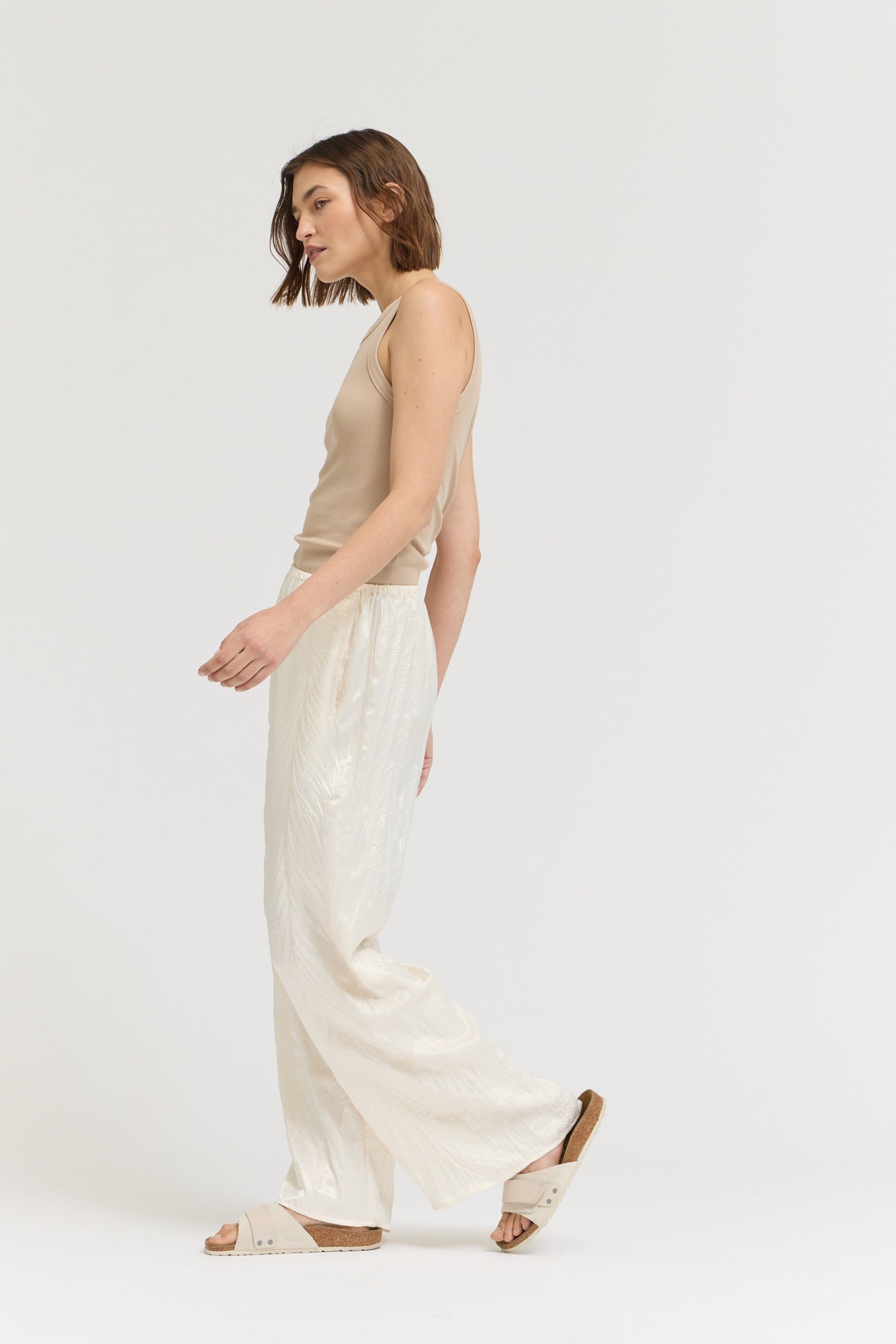 Wrinkle Satin Relaxed Fit Pants in Cream