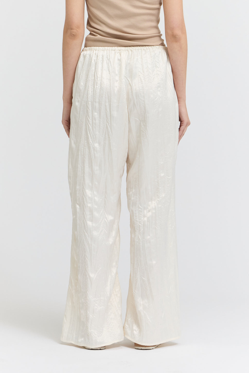Wrinkle Satin Relaxed Fit Pants in Cream