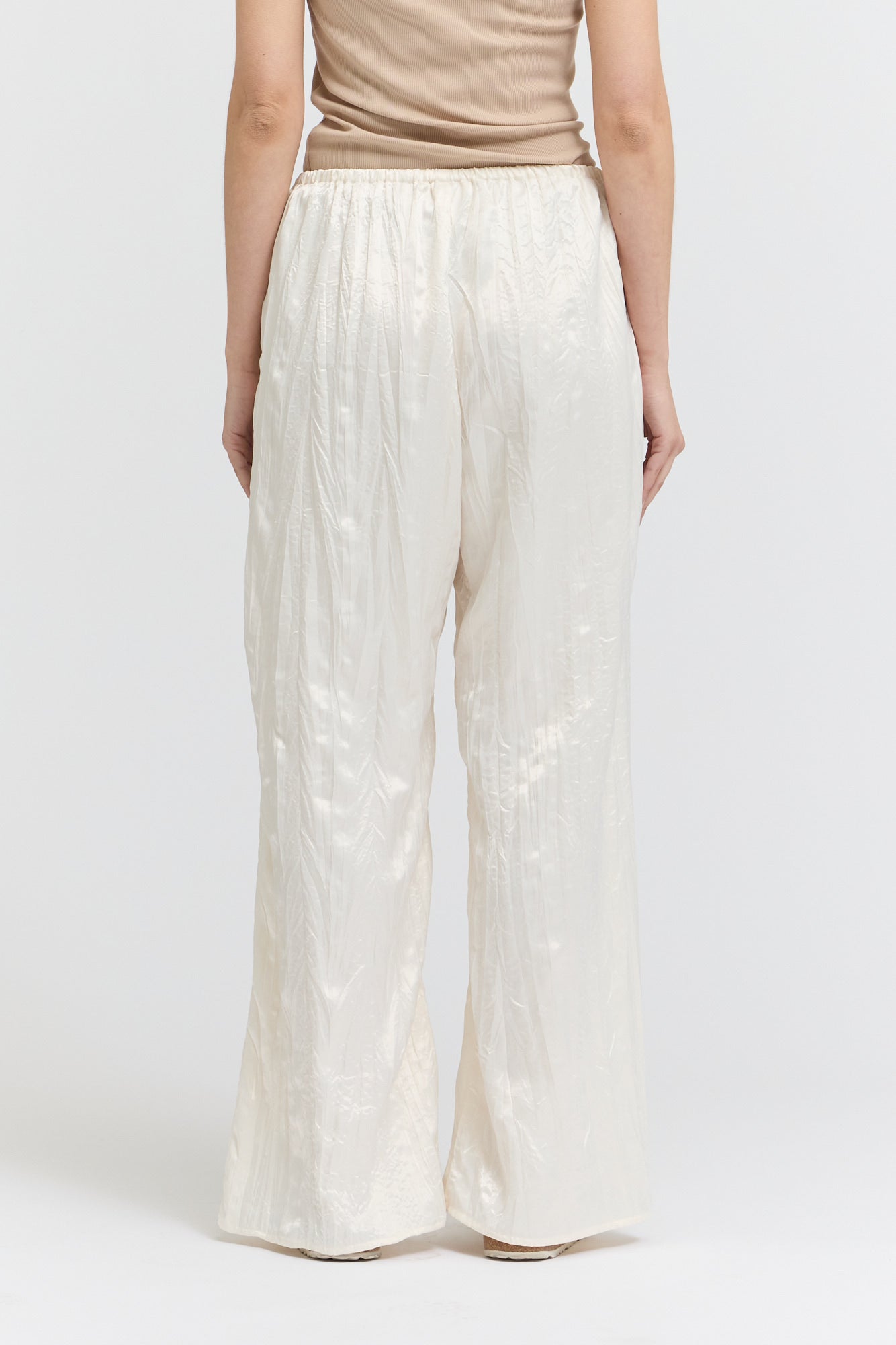 Wrinkle Satin Relaxed Fit Pants in Cream