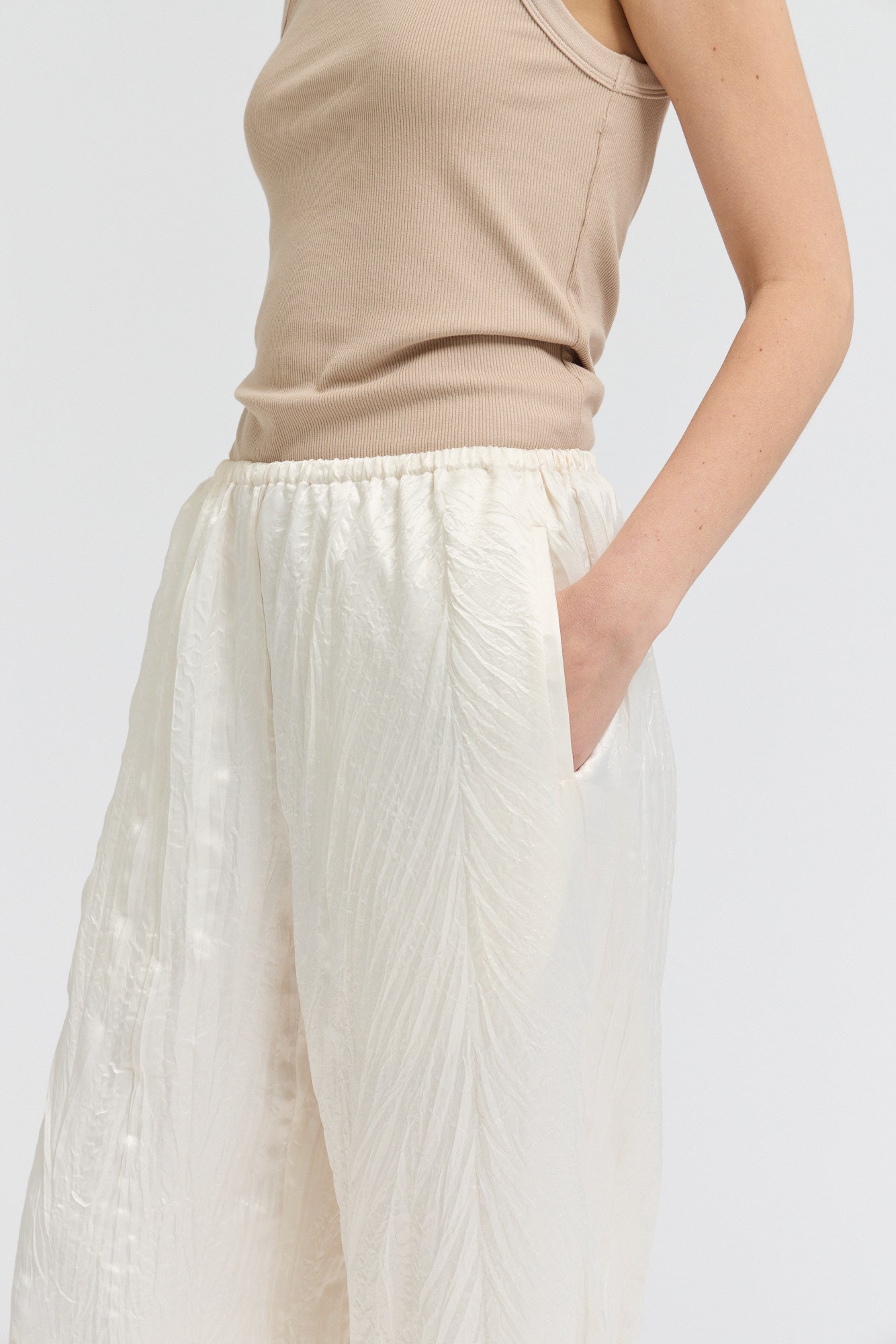 Wrinkle Satin Relaxed Fit Pants in Cream