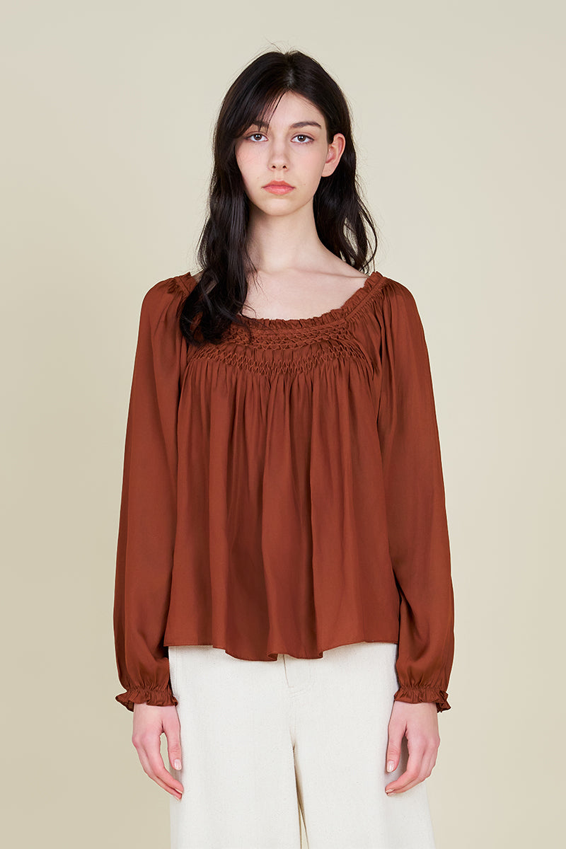 Hand Smocking Detail Satin Top