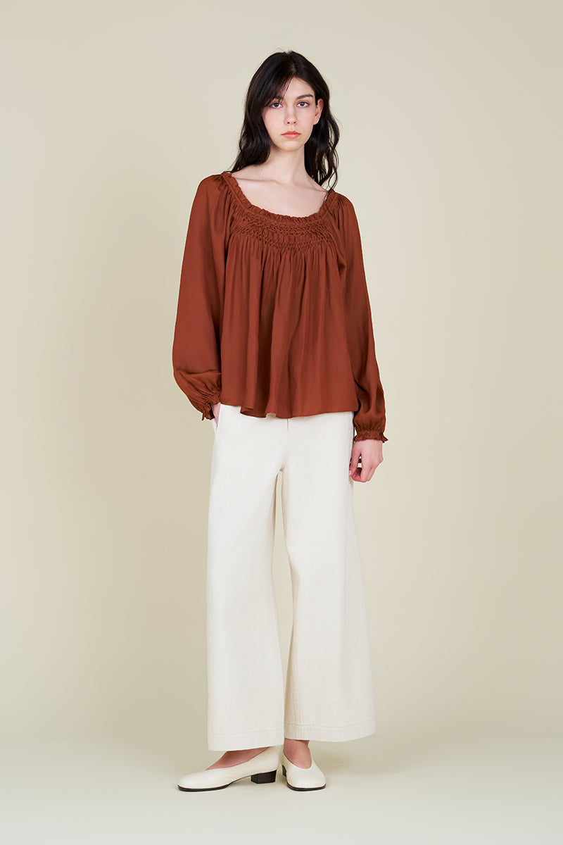 Hand Smocking Detail Satin Top
