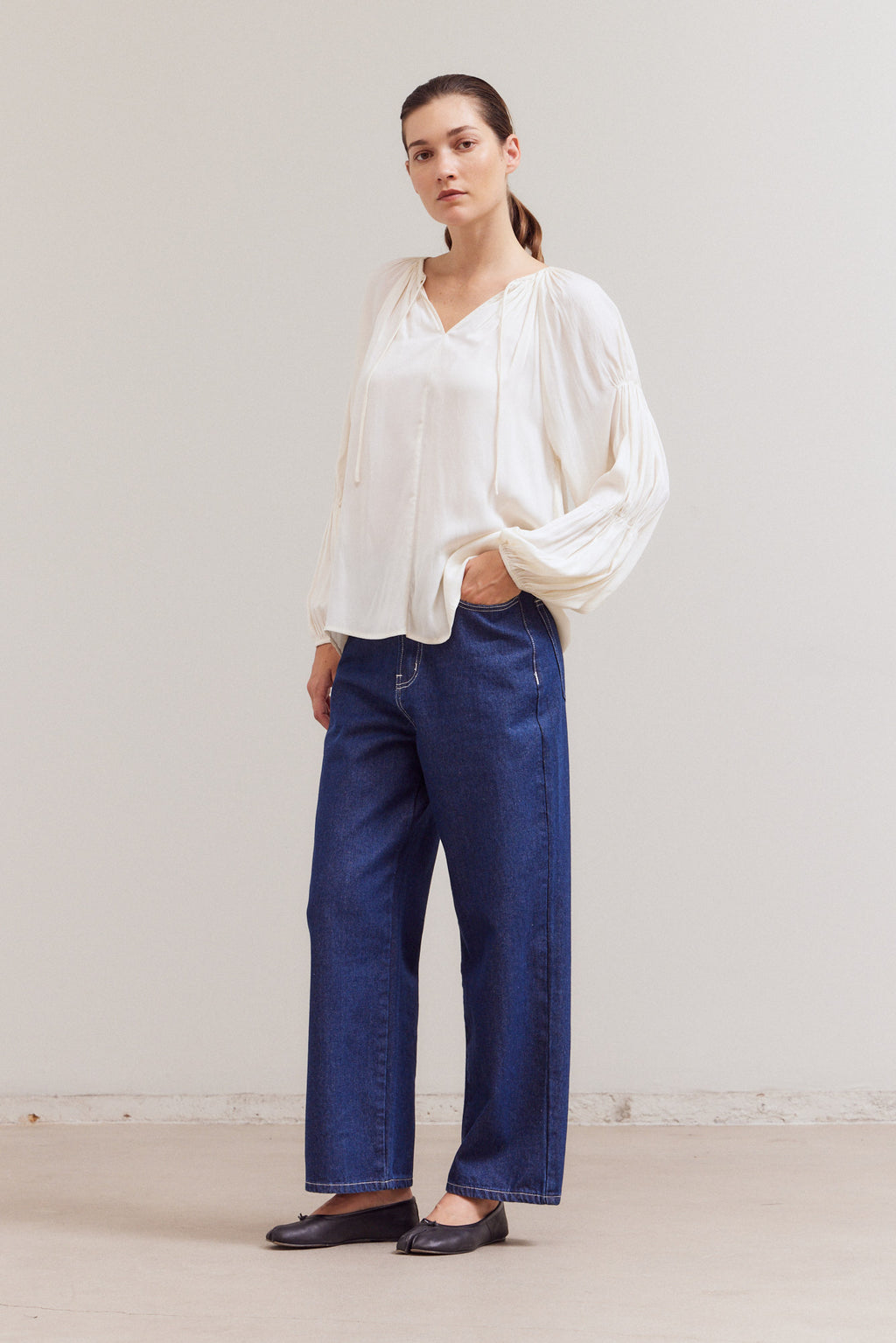 Sleeve Detail Satin Blouse