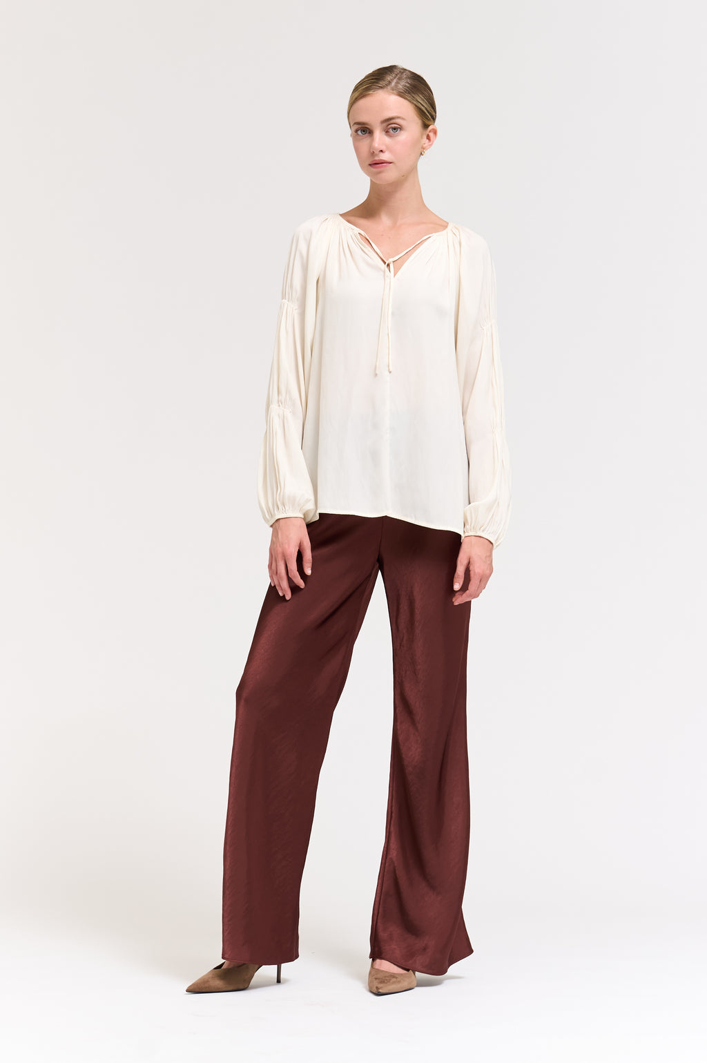 Sleeve Detail Satin Blouse