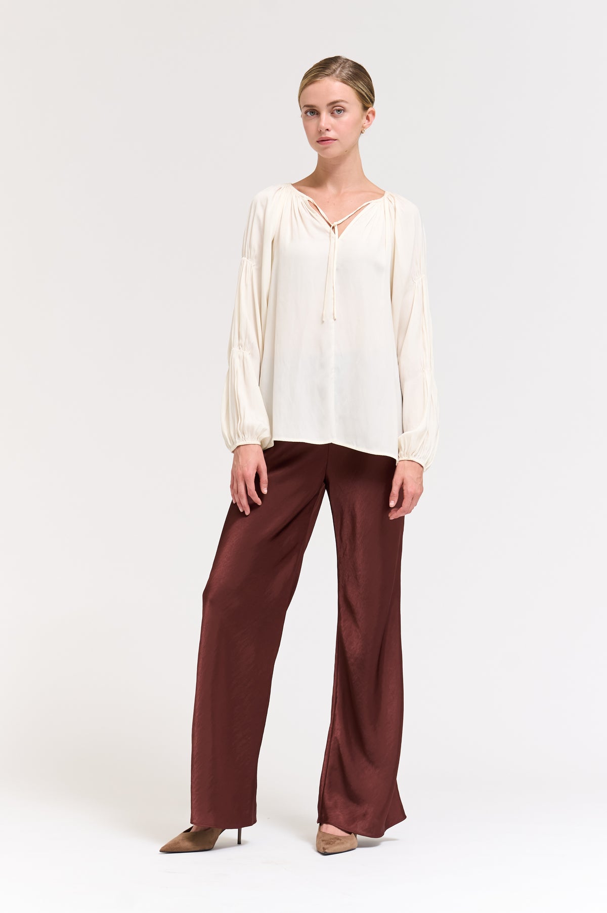 Sleeve Detail Satin Blouse