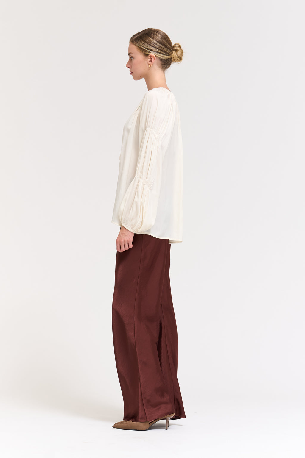 Sleeve Detail Satin Blouse