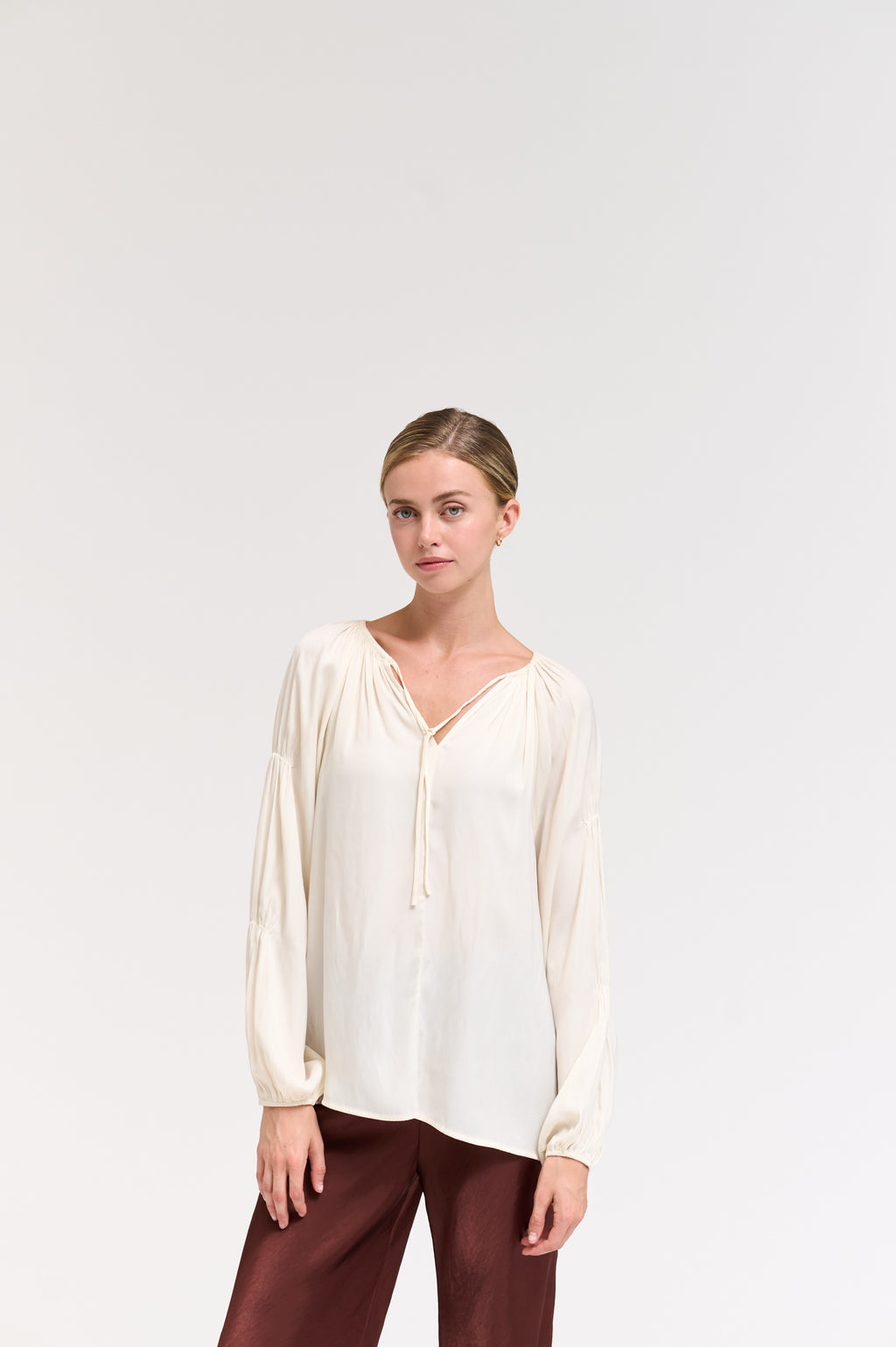 Sleeve Detail Satin Blouse