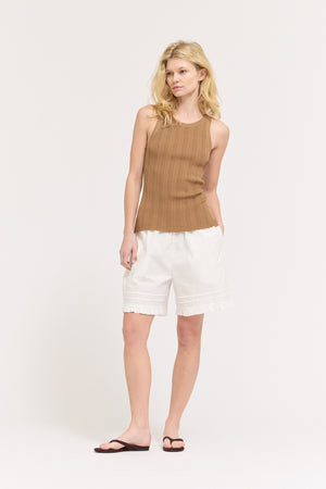Ruffle Pleat Shorts in Off White