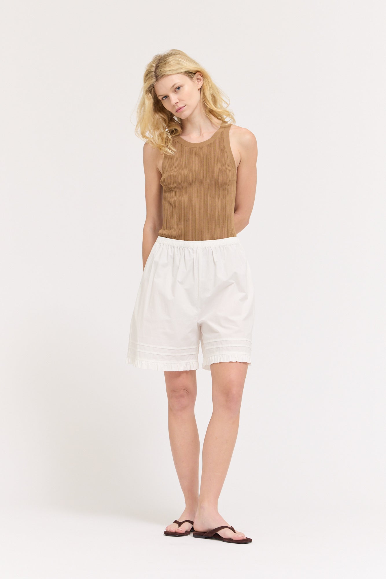 Ruffle Pleat Shorts in Off White