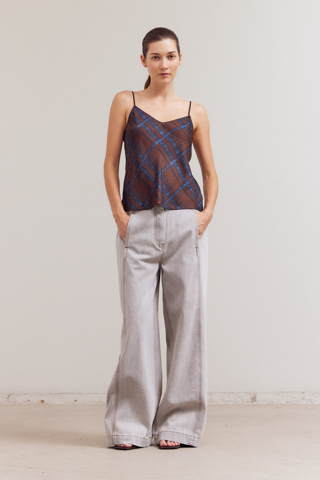 Printed Bias Satin Raw Edge Tank