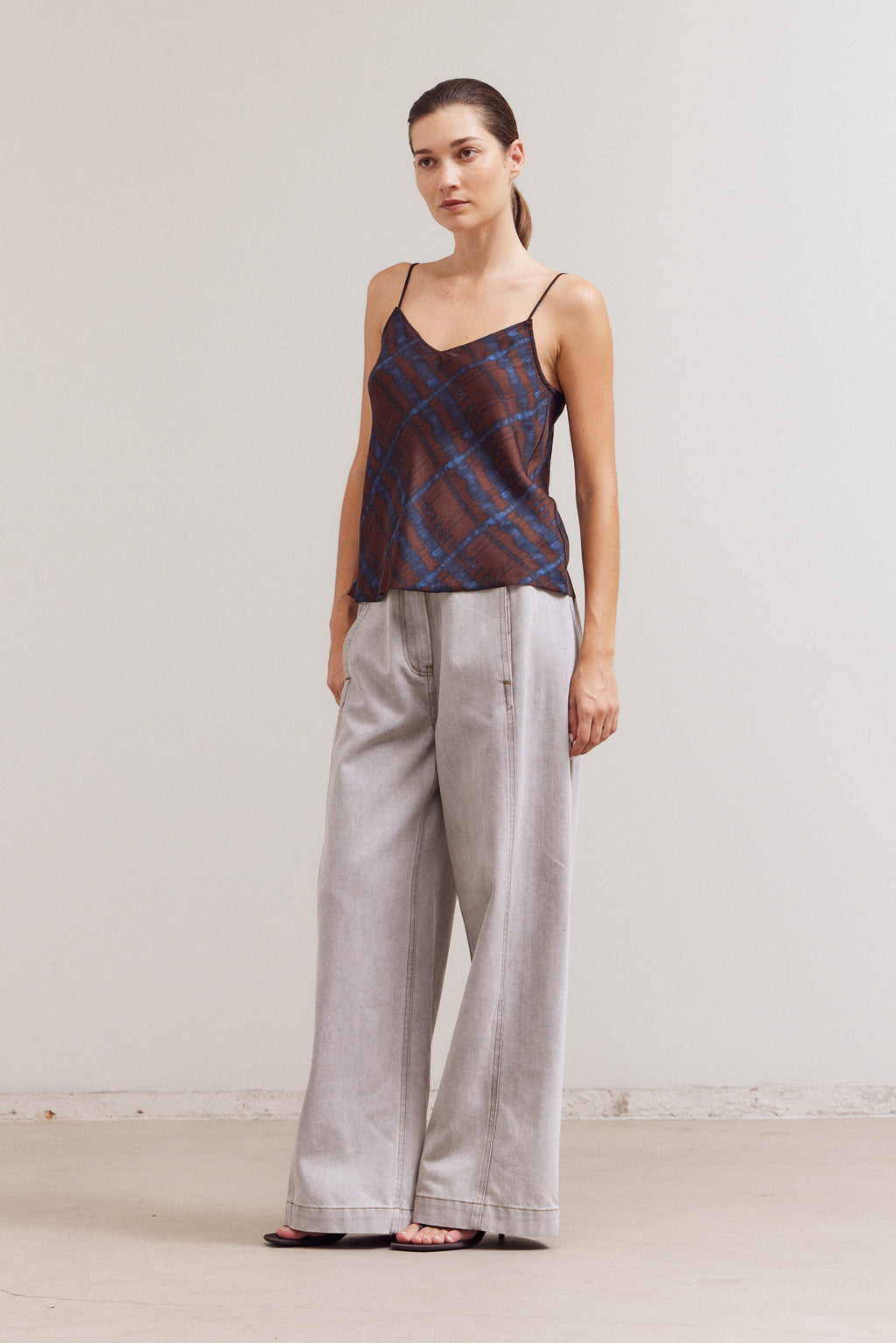 Printed Bias Satin Raw Edge Tank