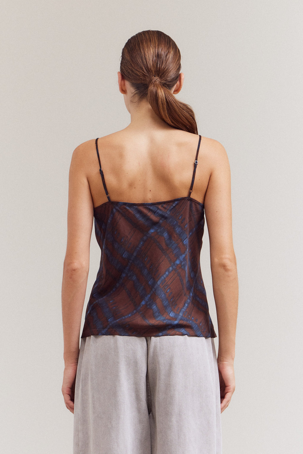 Printed Bias Satin Raw Edge Tank