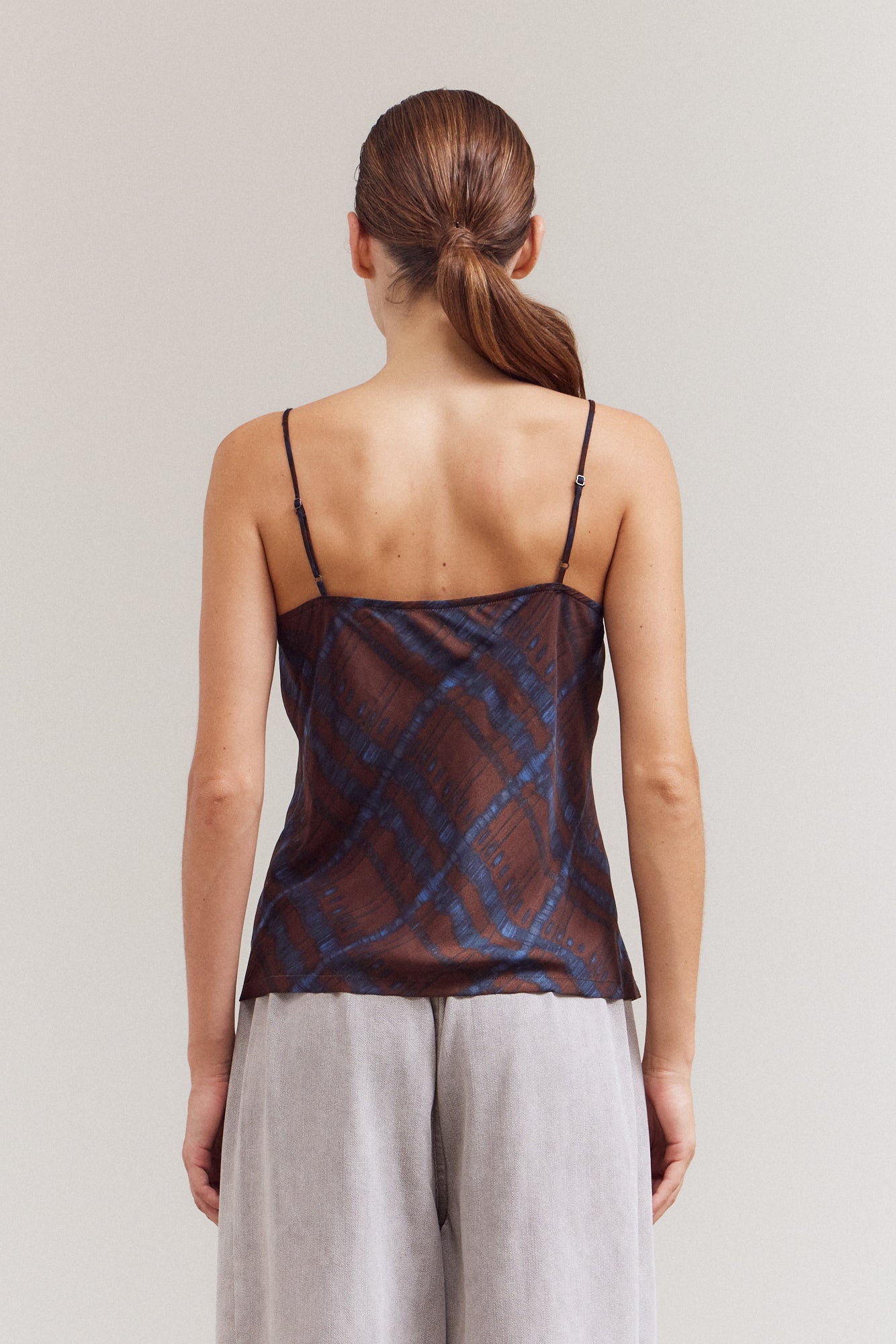 Printed Bias Satin Raw Edge Tank