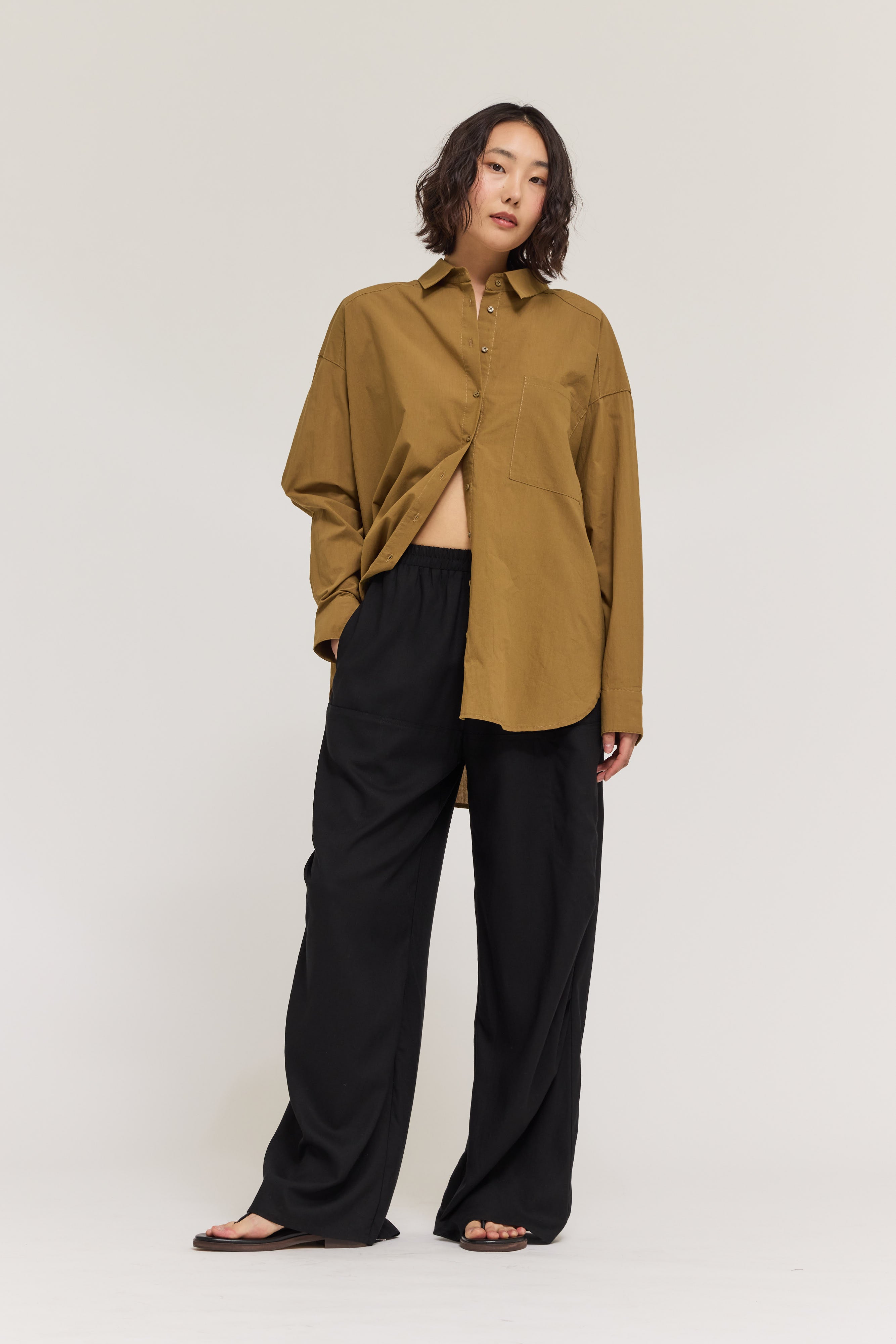 Elastic Waist Linen Straight Pants